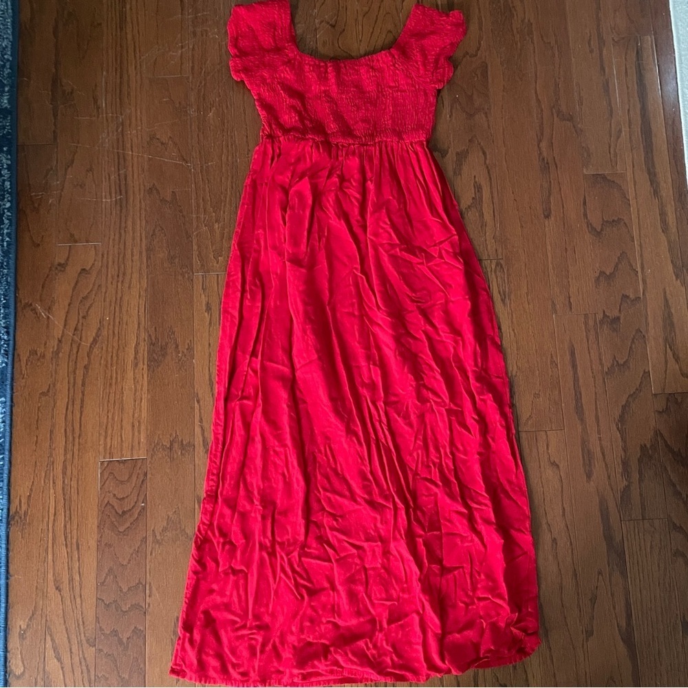 Oh! Mamma Red Smocked Maxi Dress Small